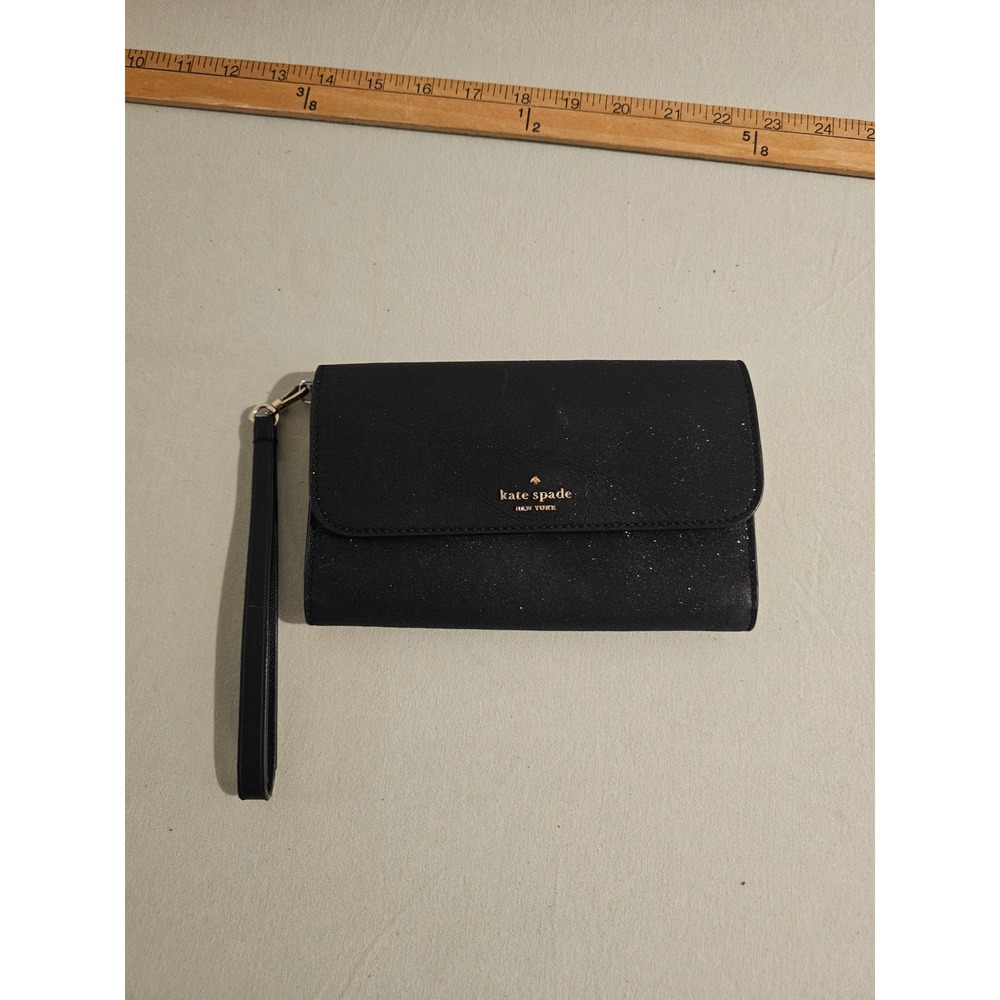 Kate Spade Small Black Glitter Wristlet Wallet Clutch